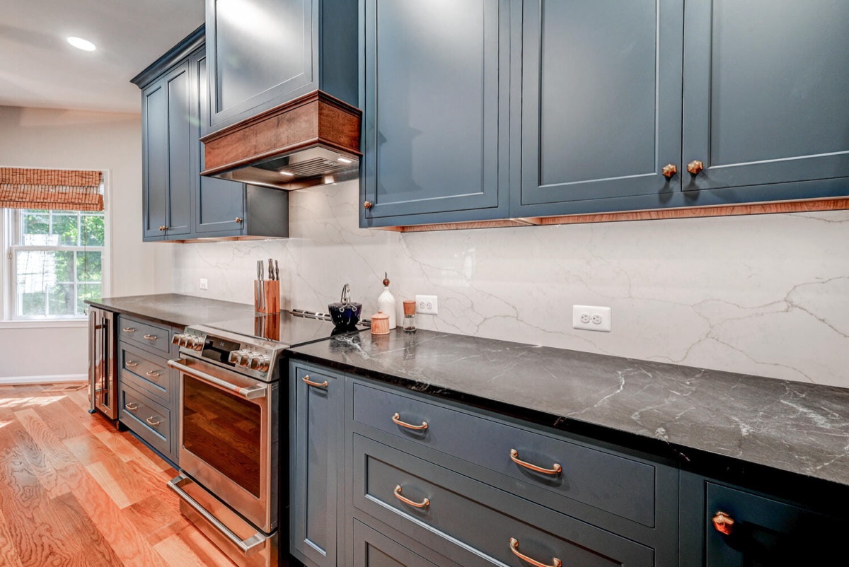 Traditional kitchen with glass-front cabinets